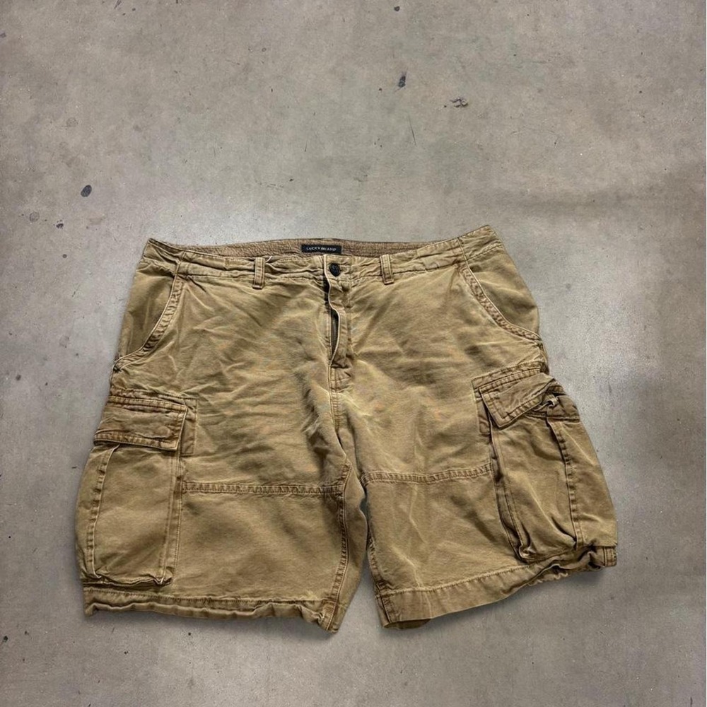 Lucky Brand Mens Y2K Brown Cargo Shorts Khaki Cotton Canvas Size 36